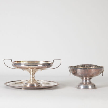 Two Silver Plated Comports and a Silver Plated Tray