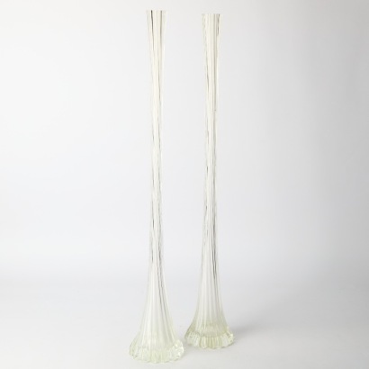 A Pair of Tall Fluted Glass Floor Vases