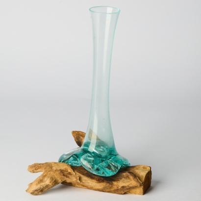 An Unusual Glass Vase on a Wood Branch