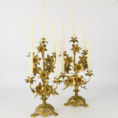 A Pair of Antique French Church Altar Floral Candelabras
