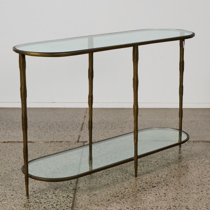 An Oval Iron and Glass Console Table