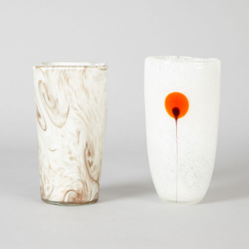 A Pair of White Italian Glass Vases