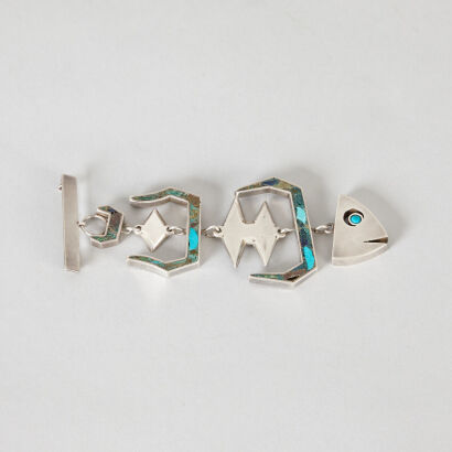 A Mexican Taxco Silver and Stone Fish Pendant