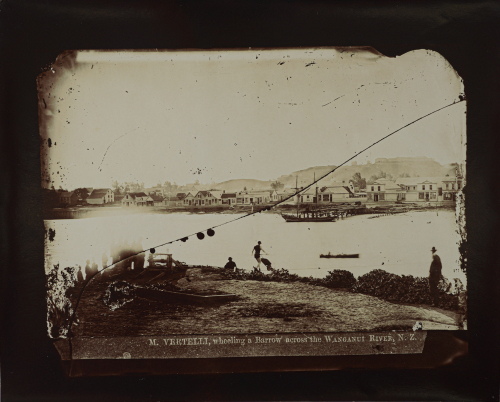 WILLIAM J HARDING Wheeling a Barrow Across the Wanganui River, NZ (Reprint by John B. Turner)