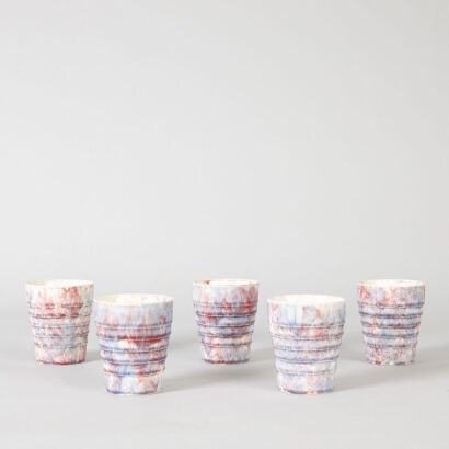 A Collection of Five Trickle Glaze Cups