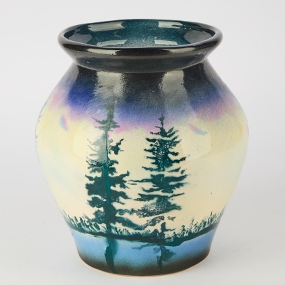 A Cameron Brown Large Jardiniere with Hand painted Landscape