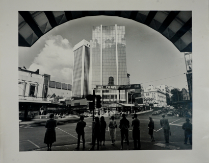 PAUL MCCREDIE Queen Street Looking South-east From the Civic Theatre, with Moon, Auckland, 1986