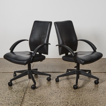 A Pair of Black Leather Desk Chairs