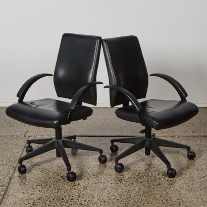 A Pair of Black Leather Desk Chairs