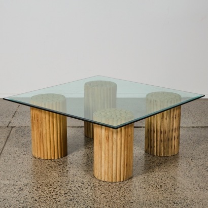 A Vintage Glass and Cane Pedestal Table