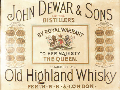 A Dewers Whiskey Advertising Sign