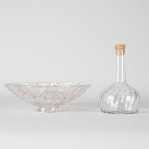 A Crystal Bowl and Glass Decanter