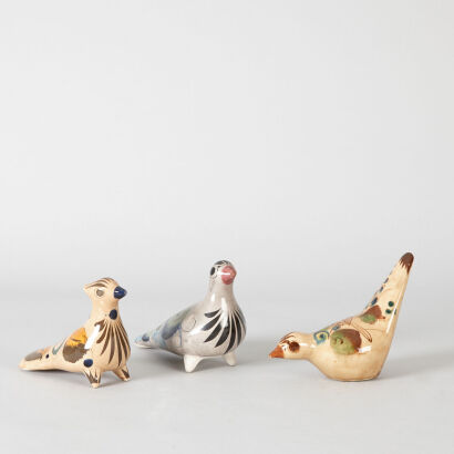 A Set of Three Mexican Ceramic Birds