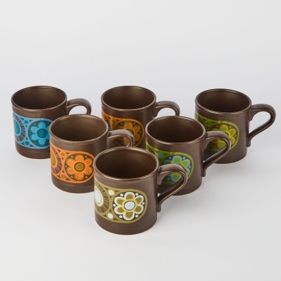 A Set of Six Staffordshire Potteries 'Supermugs', England