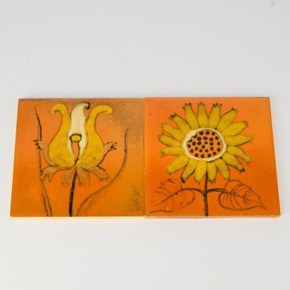 A Pair of Vintage Flower Tiles