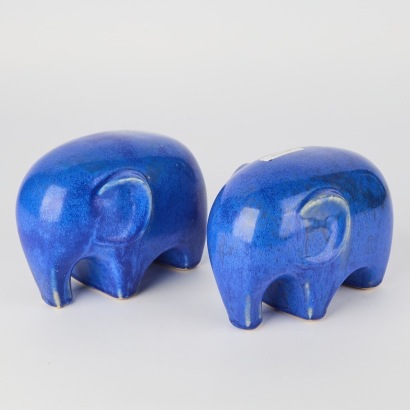 A Pair of Blue Ceramic Sculpture Elephants