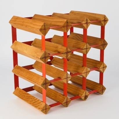 A Wood and Metal 12 Bottle Wine Rack