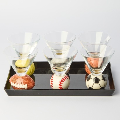 A Set of Six Vintage Ball Themed Martini Glasses
