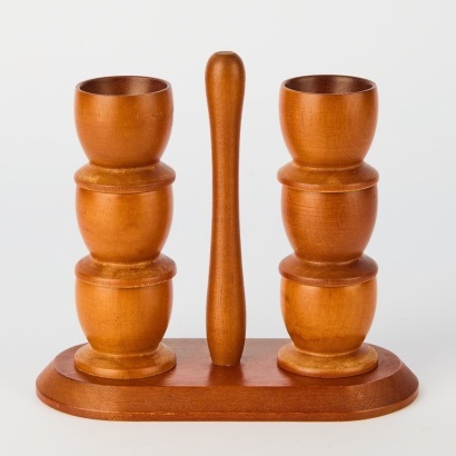 A Mid Century Set of Six Teak Egg Cups
