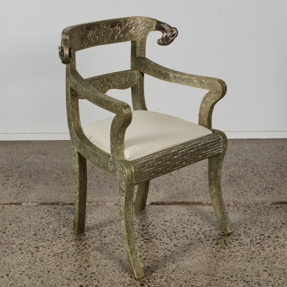 An Anglo Indian Repousse Ram's Head Chairs
