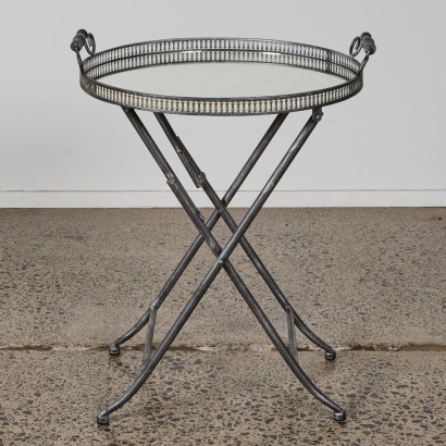 A Mirror Top Folding Drinks/Side Galleried Table