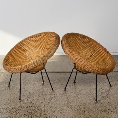 A Pair of John Crichton Blind Foundation Rattan Cane Easy Chairs