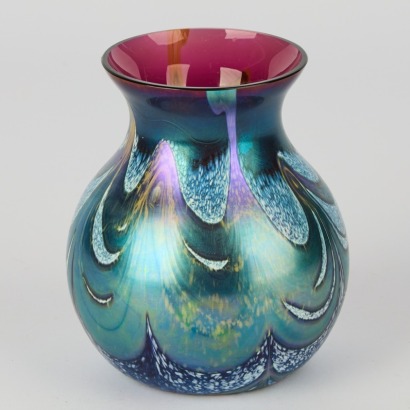 An Okra Glass England Iridescent Glass Vase, with Original Label