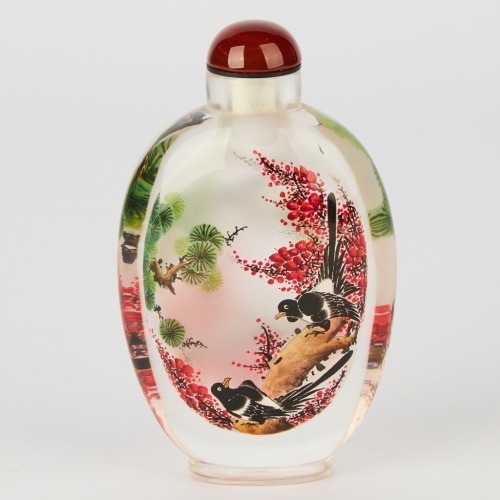 A Large Snuff Bottle with Birds on a Cherry Tree