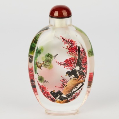 A Large Snuff Bottle with Birds on a Cherry Tree