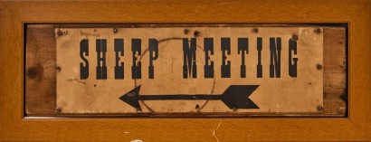 A Framed Rustic Weatherboard with Historic "Sheep Meeting" Sign AF