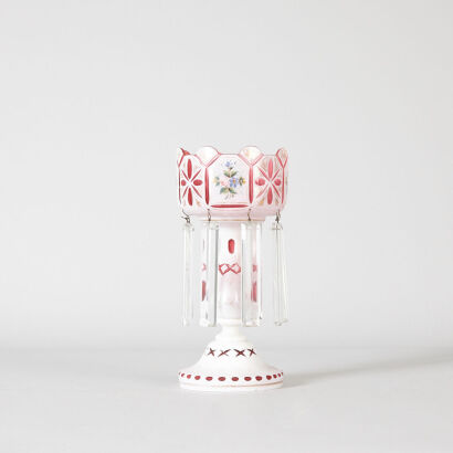 A Victorian White and Pink Glass Lustre