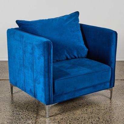 A Blue Velvet Cubist Chair