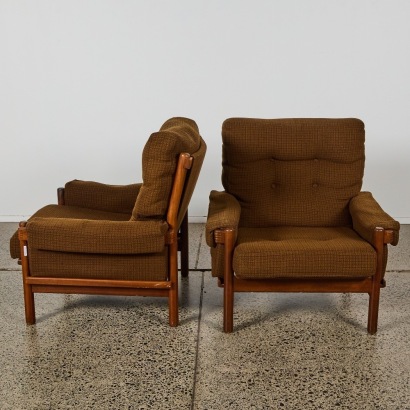 A Pair of Retro Teak Framed Armchairs