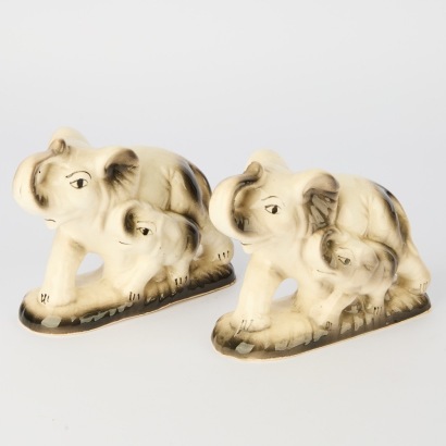 A Pair Of Japanese Ceramic Elephants