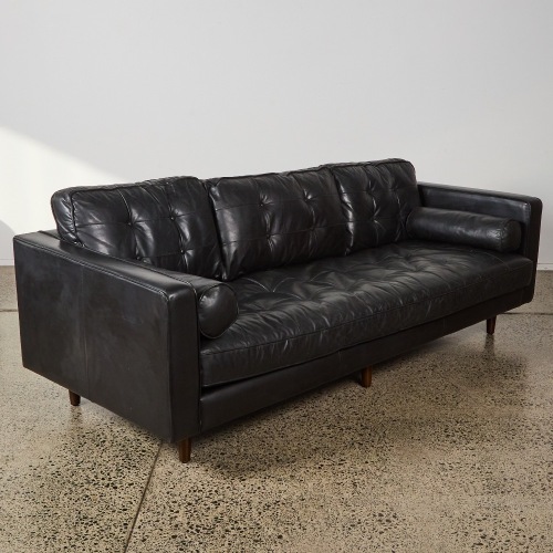 A Modern MCM Style Black Leather Couch