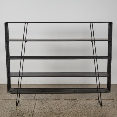 A Black Metal Shelf Unit