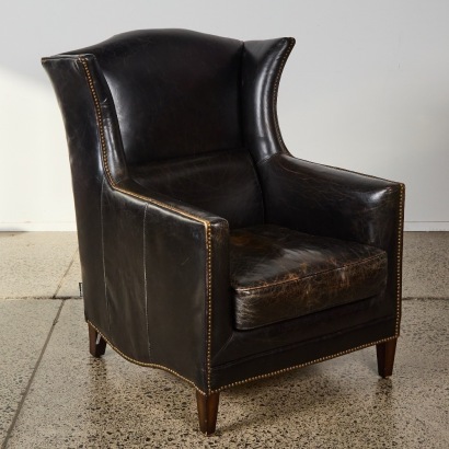 An Artsome Kennedy Wingback Aged Leather Armchair in Belon Black