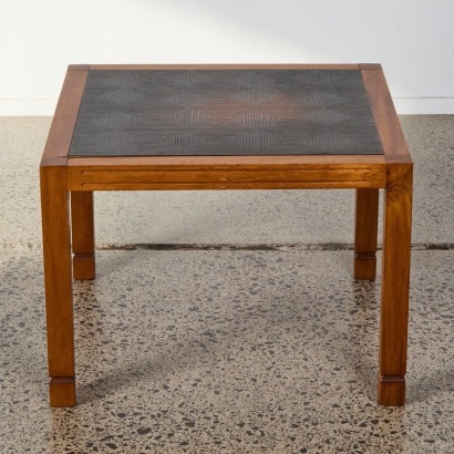 A MCM Danske Mobler Coffee Table in Solid Teak with a Copper Geometric Inlay