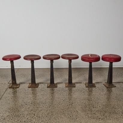 A Set of Six Antique Cast Iron Soda Fountain Pedestal Stools