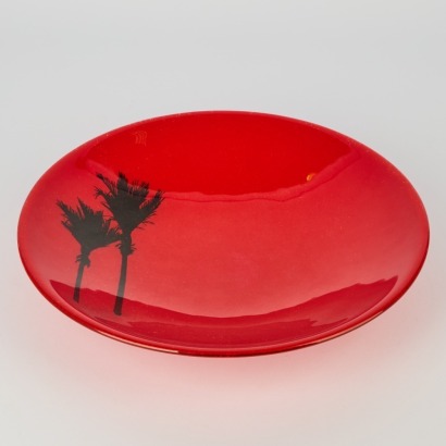 A Red Glass Bowl with Nikau Palms, NZ