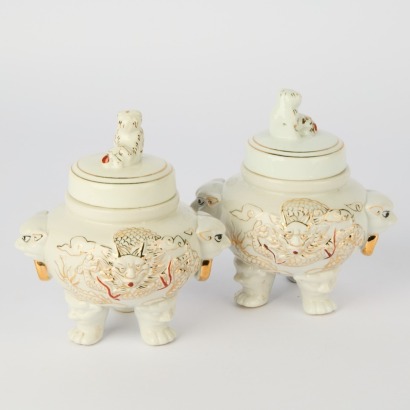A Pair of Asian Porcelain Incense Burners