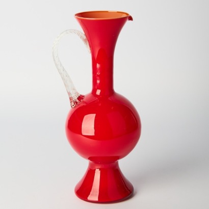An Italian Empoli Fiorentina Glass Pitcher