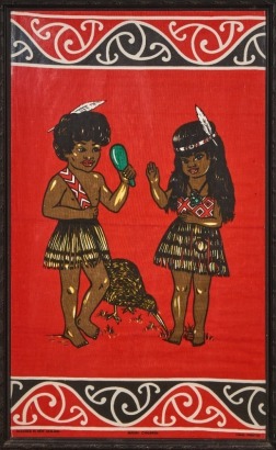 A Hand-painted Framed Fabric M_ori Tourist