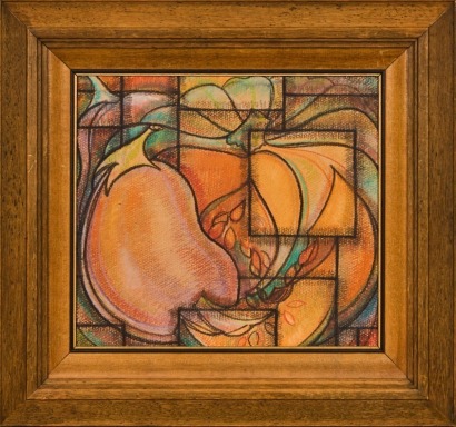 A Framed Pastel on Board of an Abstract Pumpkin