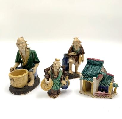 A Group of Four Chinese Foshan Pottery Ornaments