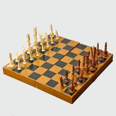 A Box of Early 20th Century Chinese Ivory Chess Set