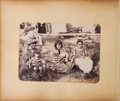 JOSIAH MARTIN An Album Page Featuring a Photograph of a Group of Māoris - Mercer and a Photograph of Auckland Hospital by Josiah Martin