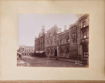 JOSIAH MARTIN An Album Page Featuring a Photograph of the Auckland Post Offices by Josiah Martin and Four Pictures of Strasbourg, Germany