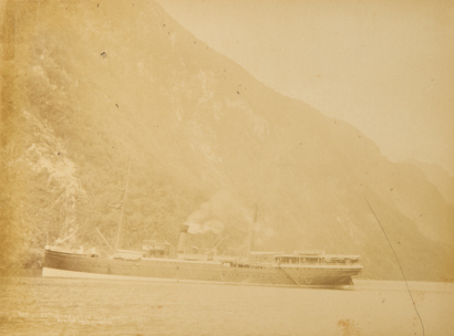 BURTON BROTHERS Three Pictures of the South Island by the Burton Brothers: Sailing Ship Tarawera in Wet Jacket Arm, Moke Lake, Acheron Passage From Front Island, Dusky Sound
