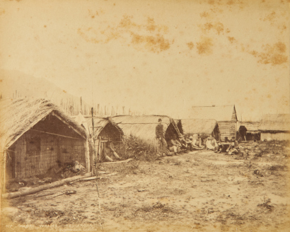 BURTON BROTHERS Two Pictures by the Burton Brothers of Te Aroha at Māori Whares and the Thames River